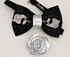 Black and silver rhinestone satin bow tie set