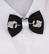 Black and silver rhinestone satin bow tie set