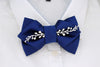 Royal Blue satin pointy bow tie with silver applique