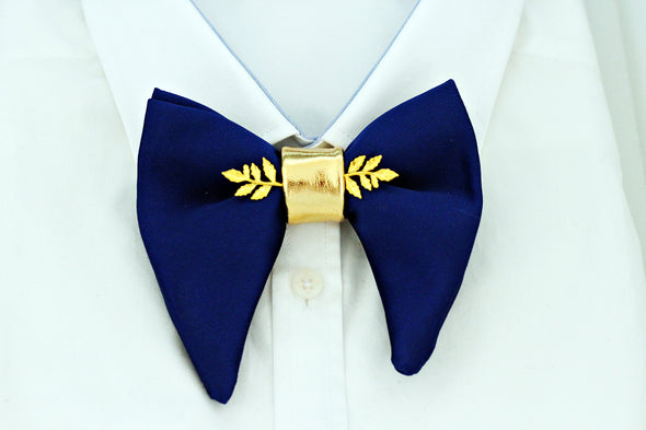 Gold royal navy blue mens bowtie bold boutnniere set