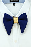 Royal Blue satin big butterfly bow tie with gold boutonniere