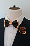 Black and copper bronze leather bow tie set