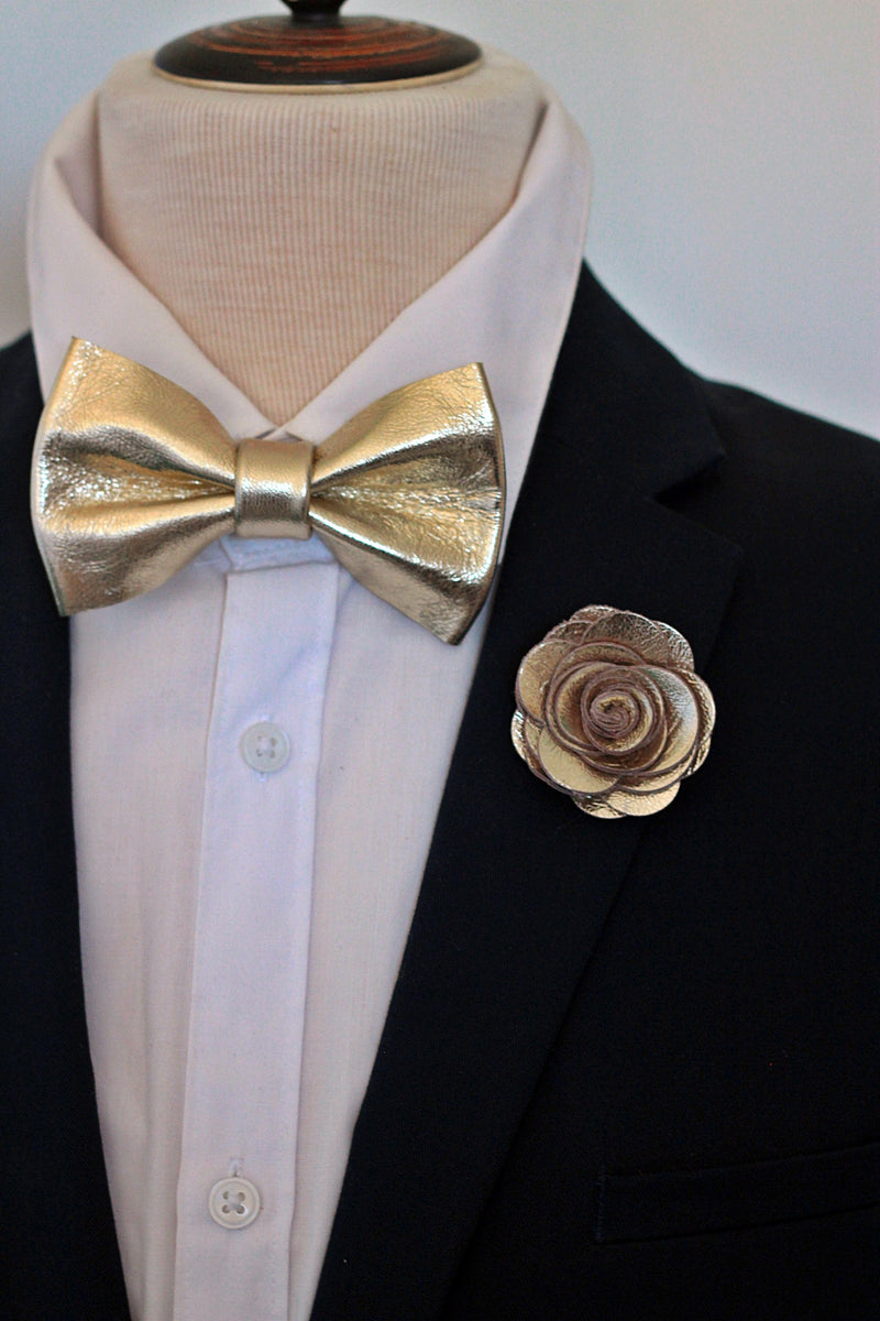 Mens metallic formal tuxedo bow tie set