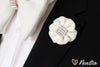 White velvet oversize bow tie and boutonniere set with crystals