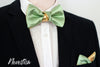 Chartreuse chamomile green satin Gold mens leather bow tie for men, dusty shale wedding bow tie, green formal groomsmen gift sea foam boy
