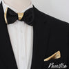 Black and Gold mens leather bow tie for men, gold wedding bow tie black satin bowtie gold bow tie formal attire groomsmen gift set boys prom