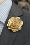 Gold leather lapel flower pin, boutonniere