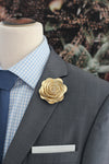 gold leather boutonniere flower wedding lapel pin