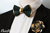 kelly forest green and gold combination bow tie, lapel flower pin, boutonniere, bowtie gift set, wedding prom corasge