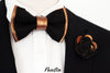 bronze copper black mens groomsmen bow tie set, wedding boutonniere, copper bowtie