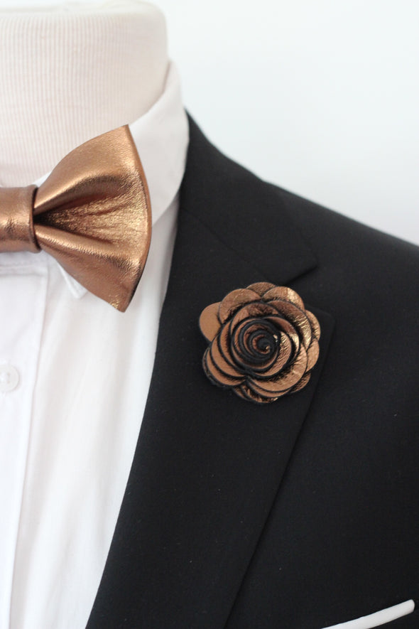Bronze copper mens tuxedo bow tie set