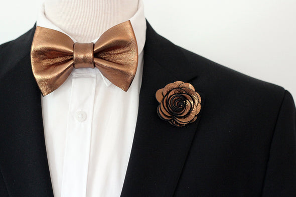 copper bronze mens tuxedo wedding bow tie, wedding, groomsmen bowtie set, boutonniere bronze, bronze lapel flower pin, boys prom bow tie