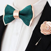 emerald green and rose gold mens groomsmen bow tie set, bowtie and lapel flower, rose gold boutonniere, sitck pin