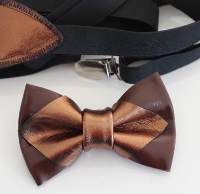 bronze brown mens groomsmen bow tie set, bowtie and lapel flower, rose gold boutonniere, sitck pin, boho wedding style