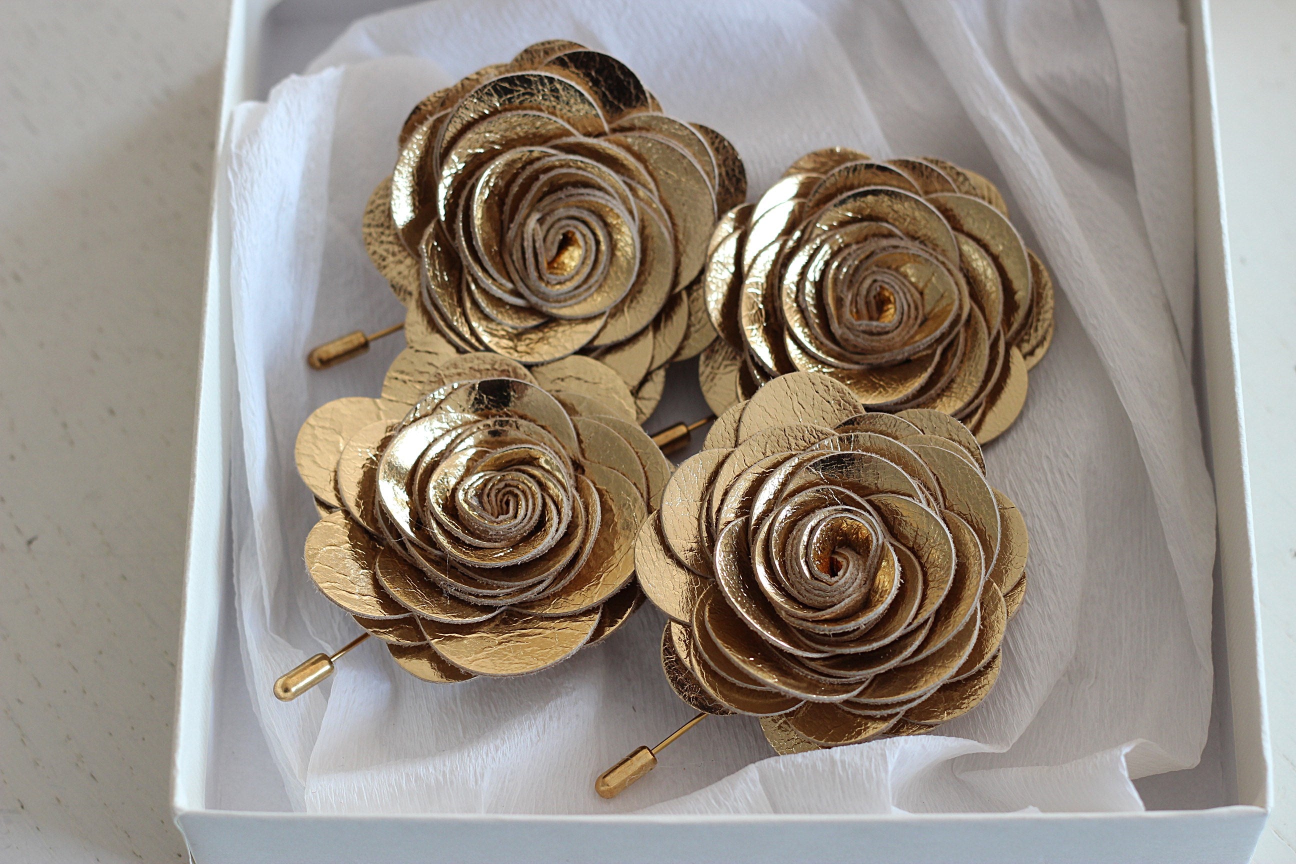 Rose gold boutonniere, lapel rose flower pin