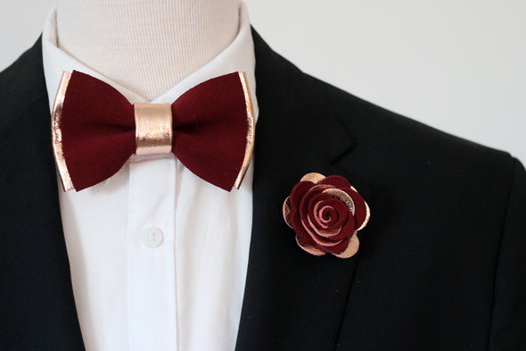 rose gold and burgundy deep maroon red black mens wedding prom formal tuxedo bow tie lapel flower Nevestica  set