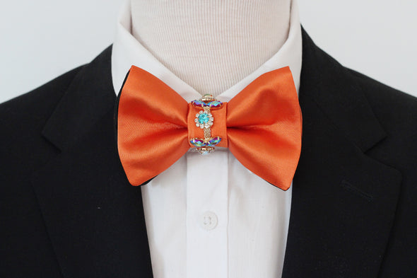 Orange tangerine satin mens suit bow tie