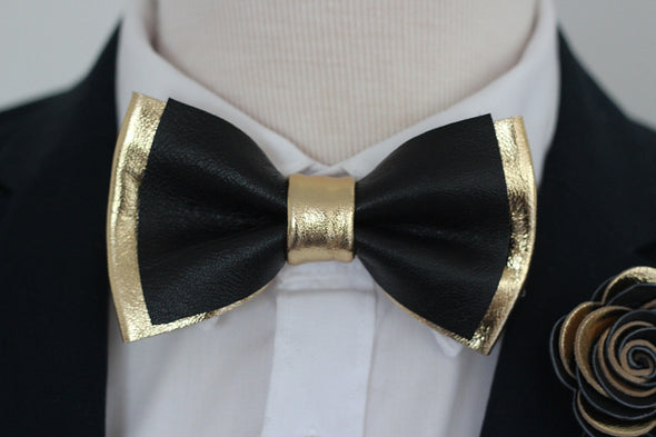 black and gold bow tie boutonniere pocket sqare set for weddnign, prom, Nevestica