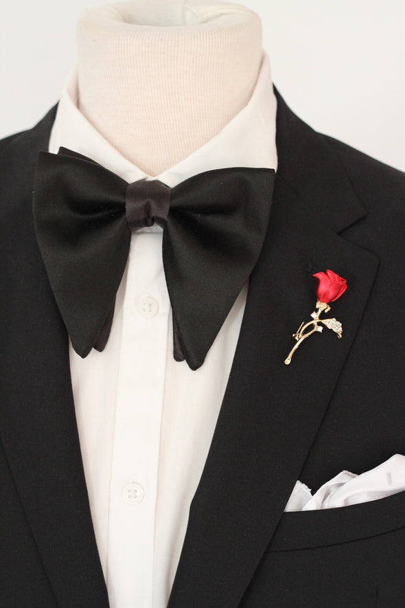 Black satin mens tuxedo oversized bow tie