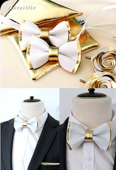 gold mens bow tie set tuxedo wedding groom groomsmen