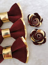 Gold and burgundy tuxedo suit bow tie set