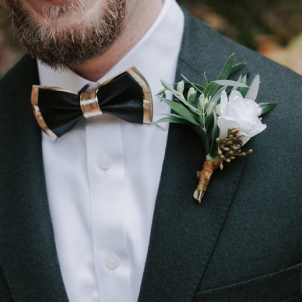 rose gold and black nevestica mens bow tie set for prom or wedding