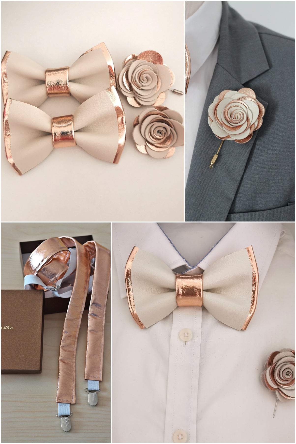 Gold and White Groomsmen Suit Bow Tie Set Bow Tie Men & 2pin